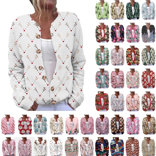 Strickjacken für Damen Black Winterjacke Friday Christmas Cardigans For Women Ladies Xmas Tops Knitted Christmas Pattern jackets Button Up Casual Festival Tops Open Front Cardigan Funny Plus Size von Komiseup