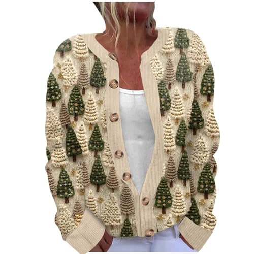 Strickjacken für Damen Black Winterjacke Friday Christmas Cardigans For Women Ladies Xmas Tops Knitted Christmas Pattern jackets Button Up Casual Festival Tops Open Front Cardigan Funny Plus Size von Komiseup