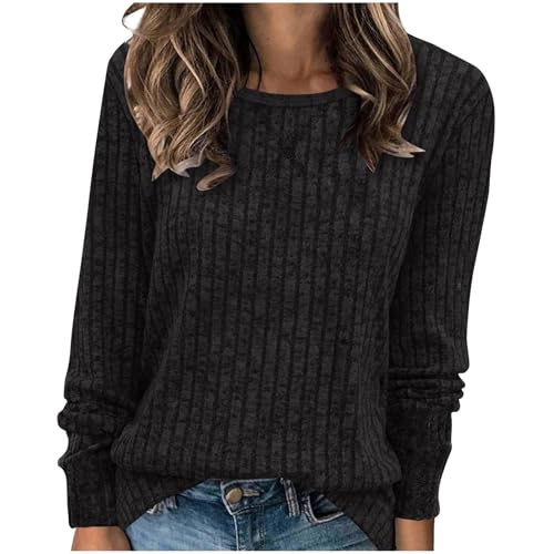 Strickpullover Damen Leichte Gerippt Pullover Weich Rippstrick Langarmshirt Elegant Einfarbig Shirt Pulli Slim Fit Longshirt Herbst Winter Sweatshirt Strick Tunika Tops Casual Loungewear Unterhemd von Komiseup