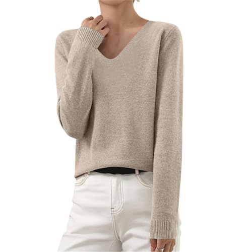 Strickpullover Damen V-Ausschnitt Pullover Winter Sweater Grobstrick Sweatshirt Elegant Einfarbig Winterpullover Große Größen Langarmshirt Locker Pulli Langarm Strickpulli Longshirt Longpullover von Komiseup