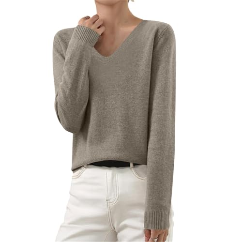 Strickpullover Damen V-Ausschnitt Pullover Winter Sweater Grobstrick Sweatshirt Elegant Einfarbig Winterpullover Große Größen Langarmshirt Locker Pulli Langarm Strickpulli Longshirt Longpullover von Komiseup