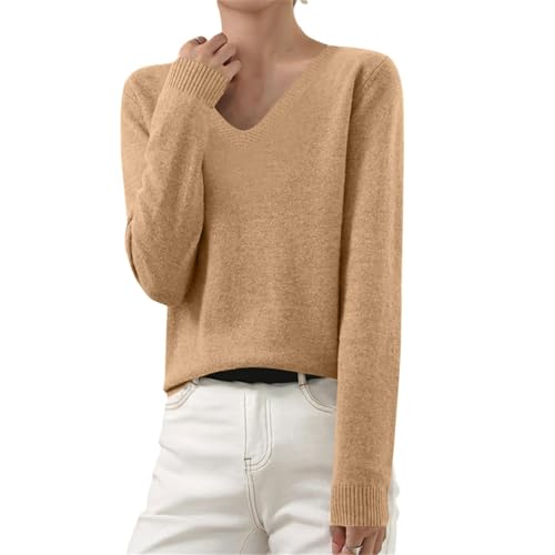 Strickpullover Damen V-Ausschnitt Pullover Winter Sweater Grobstrick Sweatshirt Elegant Einfarbig Winterpullover Große Größen Langarmshirt Locker Pulli Langarm Strickpulli Longshirt Longpullover von Komiseup