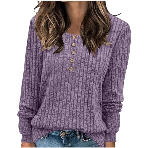Strickpullover Damen Weich Rippstrick Pullover Basic Rundhals Sweatshirt Quadrat Hals Langarmshirt Elegant Einfarbige Oberteile Herbst Winter Pulli Strick Sweater Gerippt Damenpullover Longpullover von Komiseup