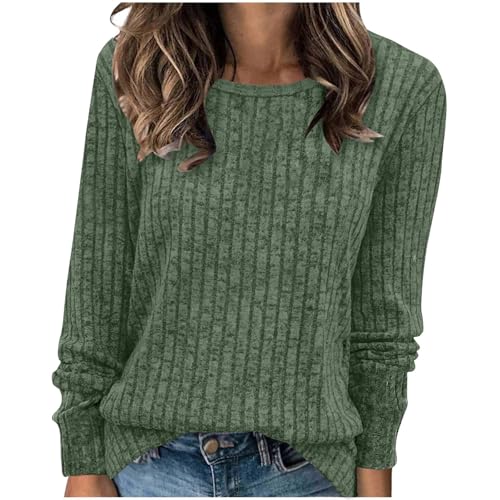 Strickpullover Damen Weich Rippstrick Pullover Basic Rundhals Sweatshirt Quadrat Hals Langarmshirt Elegant Einfarbige Oberteile Herbst Winter Pulli Strick Sweater Gerippt Damenpullover Longpullover von Komiseup