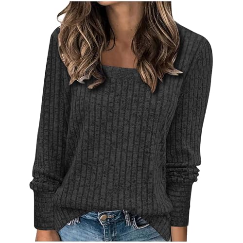 Strickpullover Damen Weich Rippstrick Pullover Basic Rundhals Sweatshirt V-Ausschnitt Langarmshirt Elegant Einfarbige Oberteile Herbst Winter Pulli Strick Sweater Gerippt Damenpullover mit Knopf von Komiseup