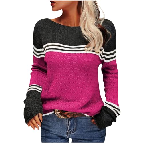 Strickpullover Damen Winter Pullover Rundhals Colorblock Herbstpulli Stilvolle Slim Fit Gestreift Sweater Bequem Warm Strickpullover Langarm Strickwaren Black Strickpulli Friday Feinstrickpullover Strickpullover Damen Winter Pullover Rundhals Colorblock Herbstpulli Stilvolle Slim Fit Gestreift Sweater Bequem Warm Strickpullover Langarm Strickwaren Black Strickpulli Friday Feinstrickpullover von Komiseup