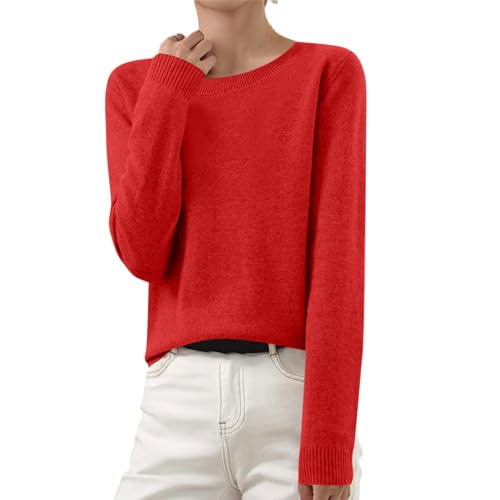 Strickpullover Damen Winter Strickpulli Baumwolle Langarm Pullover V-Ausschnitt Sweatshirt Feinstrickpullover Oversize Pulli Einfarbig Kaschmir Strickpullover Elegant Gestrickter Longsleeve Oberteile von Komiseup