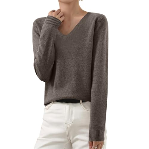 Strickpullover Damen Winter Strickpulli Baumwolle Langarm Pullover V-Ausschnitt Sweatshirt Feinstrickpullover Oversize Pulli Einfarbig Kaschmir Strickpullover Elegant Gestrickter Longsleeve Oberteile von Komiseup