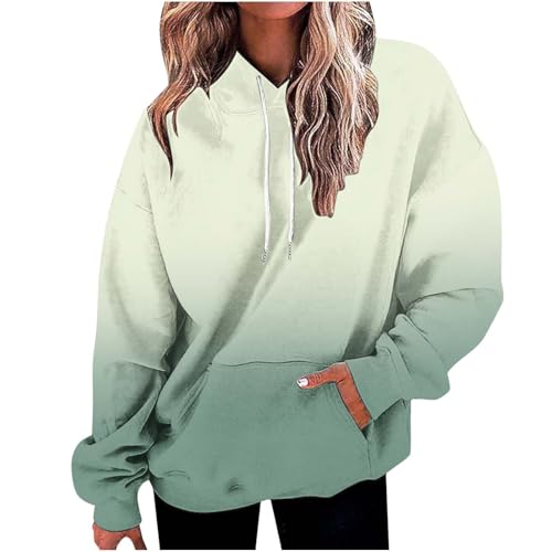 Sweatjacke Damen Dünne Übergangsjacke mit Taschen Bunte Farbverlauf Kapuzenpullover Teenager Mädchen Sweatshirt College Jacke mit Kapuze Leicht Baumwoll Hoodie Herbst Sportjacke Kapuzenpulli S-2XL von Komiseup