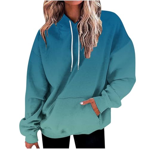 Sweatjacke Damen Dünne Übergangsjacke mit Taschen Bunte Farbverlauf Kapuzenpullover Teenager Mädchen Sweatshirt College Jacke mit Kapuze Leicht Baumwoll Hoodie Herbst Sportjacke Kapuzenpulli S-2XL von Komiseup