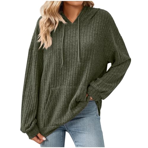 Sweatjacke Damen Dünne Übergangsjacke mit Taschen Leicht Rippstrick Hoodie Elegant Einfarbig Kapuzenpullover Teenager Mädchen Sweatshirt College Jacke mit Kapuze Herbst Winter Kapuzenpulli S-2XL von Komiseup