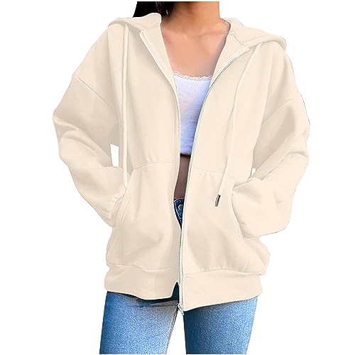 Sweatjacke Damen Einfarbig Kapuzenjacke mit Taschen Locker Übergangsjacke mit Kapuze Casual Baumwoll Hoodie Herbst Winter Sweatshirt Teenager Mädchen College Jacke Trainingsjacke Sweatshirtjacke von Komiseup