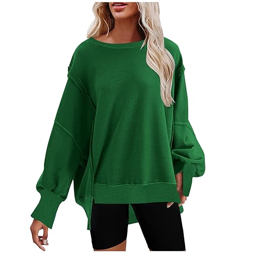 Sweatshirt Damen Oversized Langarmshirt Seitlich Geteilter Pullover Rundhals Langarm Oberteile ohne Kapuze Basic Sportlich Longshirt Vintage Einfarbig Bluse Tops Locker Pulli Lässig Sportshirt von Komiseup