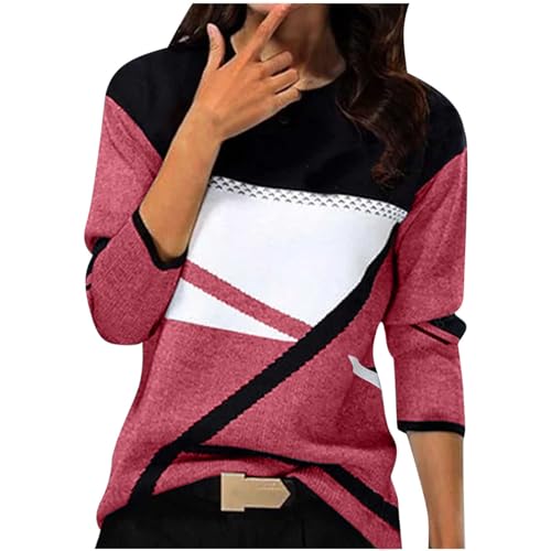 Sweatshirt Damen Oversized Y2K Pullover ohne Kapuze Langarm Rundhals Longshirt Modisches geometrischem Muster Langarmshirt Teenager Mädchen Sportshirt Herbst Winter Fleece Pulli Winterpullover S-2XL von Komiseup