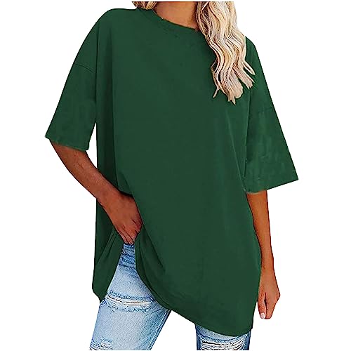 T Shirt Damen Oversized y2k Tshirt Sommer Kurzarm Oberteile Basic Einfarbig Bluse Shirt Große Größen Umstandstop Elegant V-Ausschnitt Longshirt Frauen Baumwolle Tunika Tops Lässige Locker Sportshirt von Komiseup