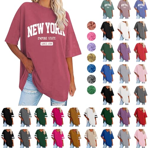 T Shirt Damen Oversized y2k Tshirt Sommer Kurzarm Oberteile Basic Einfarbig Bluse Shirt Große Größen Umstandstop Elegant V-Ausschnitt Longshirt Frauen Baumwolle Tunika Tops Lässige Locker Sportshirt von Komiseup