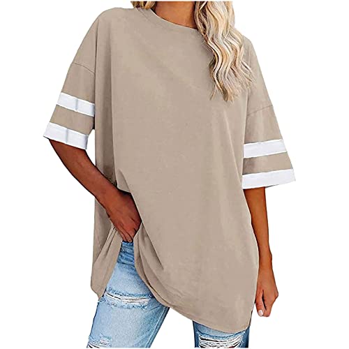 T Shirt Damen Oversized y2k Tshirt Sommer Kurzarm Oberteile Basic Einfarbig Bluse Shirt Große Größen Umstandstop Elegant V-Ausschnitt Longshirt Frauen Baumwolle Tunika Tops Lässige Locker Sportshirt von Komiseup