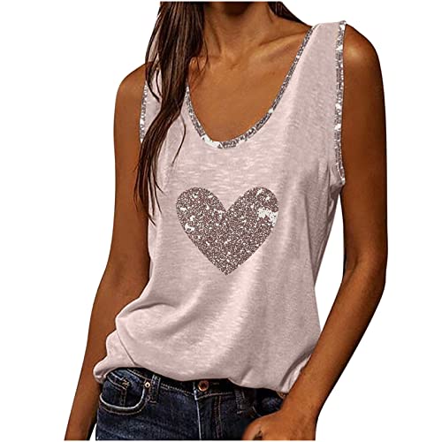 Tank Top Damen Sommer Locker Sexy Ärmellos Shirt Crop Tops Teenager Mädchen Mode Pailletten-Rundhalsausschnitt Bluse Mode Camisole Tank Tops von Komiseup