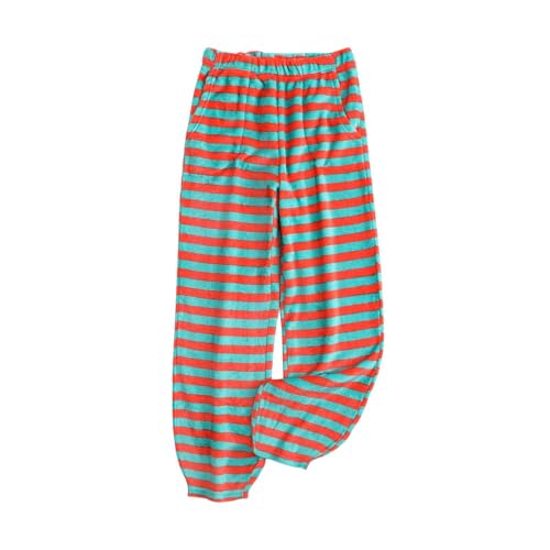Teddy Fleece Hosen Damen Flanell Pyjamahose Gestreifte Jogginghose Thermo Flauschig Freizeithose Winter Warm Straight Plüschhose Locker Bequem Fleece Haushose Elastische Taille Winterhose mit Tasche von Komiseup