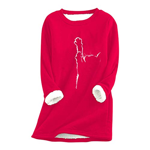 Teddy Fleece Pullover Damen Grosse Grössen Fleecepullover Einfarbig Sweatshirt Ohne Kapuze Langarm Warm Gefütterte Pulli Freizeit Winter Fleecepulli Tops Basic Plüsch Langarmshirt Thermounterwäsche von Komiseup