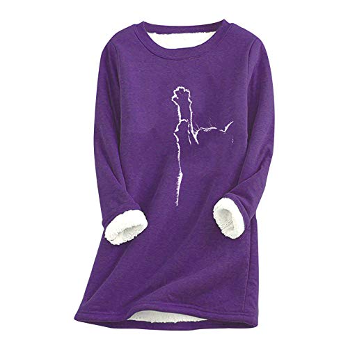 Teddy Fleece Pullover Damen Grosse Grössen Fleecepullover Einfarbig Sweatshirt Ohne Kapuze Langarm Warm Gefütterte Pulli Freizeit Winter Fleecepulli Tops Basic Plüsch Langarmshirt Thermounterwäsche von Komiseup