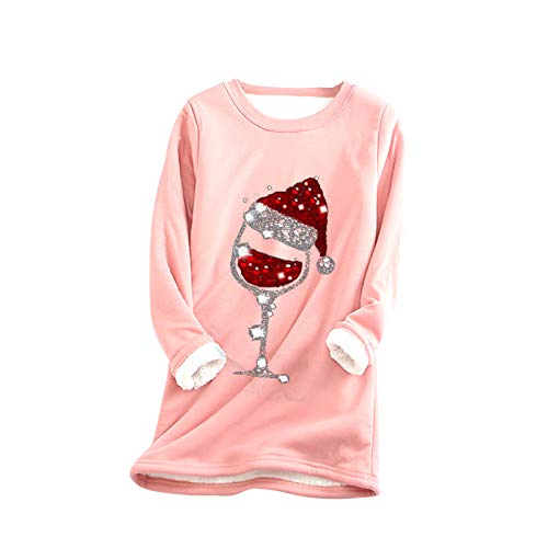 Teddy Fleece Pullover Damen Grosse Grössen Fleecepullover Einfarbig Sweatshirt Ohne Kapuze Langarm Warm Gefütterte Pulli Freizeit Winter Fleecepulli Tops Basic Plüsch Langarmshirt Thermounterwäsche von Komiseup