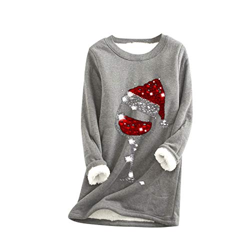 Teddy Fleece Pullover Damen Grosse Grössen Fleecepullover Einfarbig Sweatshirt Ohne Kapuze Langarm Warm Gefütterte Pulli Freizeit Winter Fleecepulli Tops Basic Plüsch Langarmshirt Thermounterwäsche von Komiseup