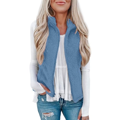 Teddy Fleece Weste Damen, Herbst Winter Fleeceweste Warm Ärmellos Westen Pelzjacke & Casual Einfarbig Damenweste Herbstmantel Jacke Mantel Sport Laufweste Frühling Herbst Plüschweste Übergangsjacke von Komiseup