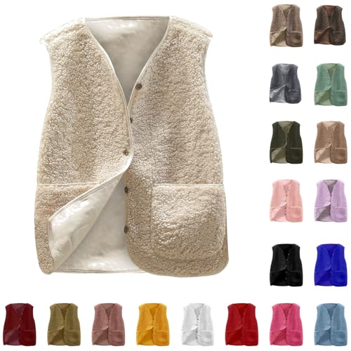 Teddy Weste Damen Kurz Fleeceweste Locker Casual Fellweste Leicht Ärmellose Plüschweste mit Knöpfen Herbst Winter Warm Westen V-Ausschnitt Lammwolle Samt Weste Kurze Jacke Einfarbig Übergangsjacke Teddy Weste Damen Kurz Fleeceweste Locker Casual Fellweste Leicht Ärmellose Plüschweste mit Knöpfen Herbst Winter Warm Westen V-Ausschnitt Lammwolle Samt Weste Kurze Jacke Einfarbig Übergangsjacke von Komiseup