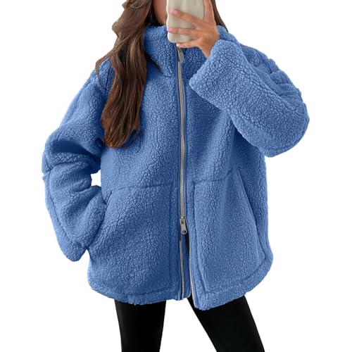 Teddyjacke Damen Black Winterjacke Friday Warme Doppelschneidiger Samt Jacke 2024 Neu Wintermantel Eleagnt Einfarbig Fleecejacke mit Taschen Reißverschluss Plüschjacke Große Größe Dicke Wolljacke von Komiseup
