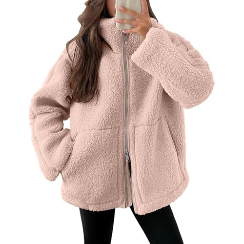 Teddyjacke Damen Winter Teddyfleece Jacke Doppelschieber Reißverschluss Winterjacke Thermal Teddy Wintermantel Einfarbig Revers Fleecejacke Black Plüschjacke Friday Freizeit Outdoor Fleecemantel von Komiseup