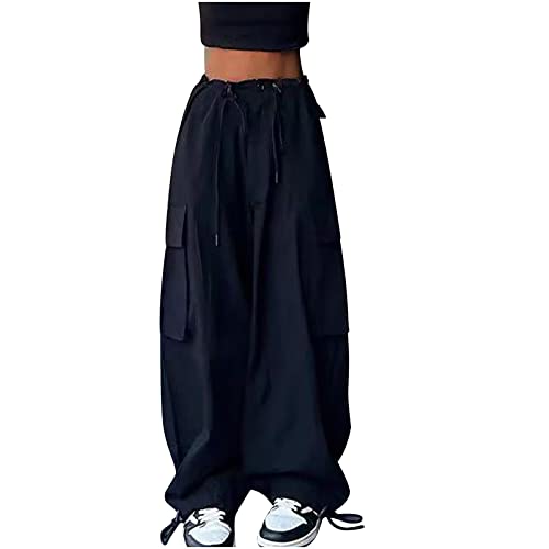 Track Pants Damen 2024 Parachute Pants High Waist Y2K Baggy Cargo Hose Frauen Jogginghose Weites Bein Cargohose mit Taschen Teenager Mädchen Streetwear Elastische Taille Freizeithose 90er Sport Hose von Komiseup