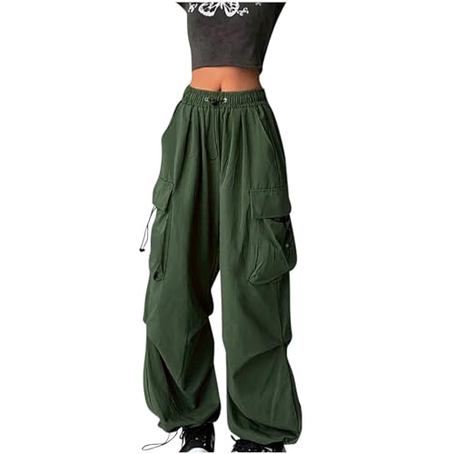 Track Pants Damen 2024 Parachute Pants High Waist Y2K Baggy Cargo Hose Frauen Jogginghose Weites Bein Cargohose mit Taschen Teenager Mädchen Streetwear Elastische Taille Freizeithose 90er Sport Hose von Komiseup