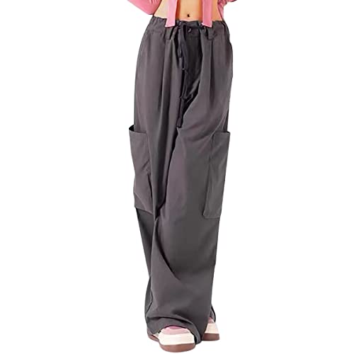 Track Pants Damen 2024 Parachute Pants High Waist Y2K Baggy Cargo Hose Frauen Jogginghose Weites Bein Cargohose mit Taschen Teenager Mädchen Streetwear Elastische Taille Freizeithose 90er Sport Hose von Komiseup