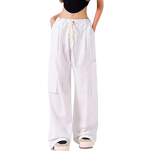 Track Pants Damen Parachute Pants Y2k Hosen Baggy Cargohose Weites Bein Track Pants Vintage Baggy Hosen für Frauen Streetwear Elastische Taille Freizeithose Pants Streetwear 90er Sport Fallschirmhosen von Komiseup