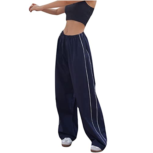 Track Pants Damen Vintage Parachute Pants Y2k Hosen Baggy Cargohose Fallschirmhose Teenager Y2K Weites Bein Track Pants Vintage Baggy Hosen Frauen 90er Streetwear Freizeithose Boyfriend Pants von Komiseup