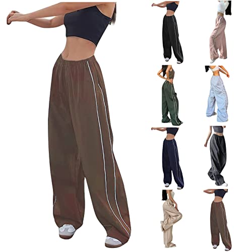 Track Pants Damen Vintage Parachute Pants Y2k Hosen Baggy Cargohose Fallschirmhose Teenager Y2K Weites Bein Track Pants Vintage Baggy Hosen Frauen 90er Streetwear Freizeithose Boyfriend Pants von Komiseup