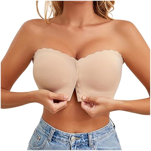 Trägerloser BH Push Up BHS ohne Träger Verschluss Vorne Ohne Bügel Bralette rutschfest Unsichtbarer Elegant Einfarbig Bandeau Top Rutschfester Seamless Strapless Bra Rückenfrei Trägerlos Bustier von Komiseup