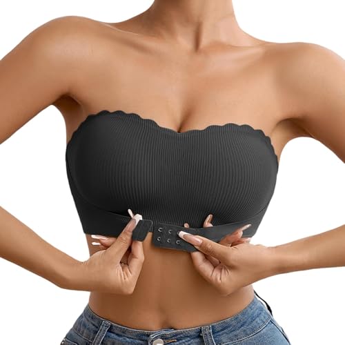 Trägerloser BH Push Up BHS ohne Träger Verschluss Vorne Ohne Bügel Bralette rutschfest Unsichtbarer Elegant Einfarbig Bandeau Top Rutschfester Seamless Strapless Bra Rückenfrei Trägerlos Bustier von Komiseup