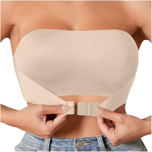 Trägerloser BH Push Up BHS ohne Träger Verschluss Vorne Ohne Bügel Bralette rutschfest Unsichtbarer Elegant Einfarbig Bandeau Top Rutschfester Seamless Strapless Bra Rückenfrei Trägerlos Bustier von Komiseup