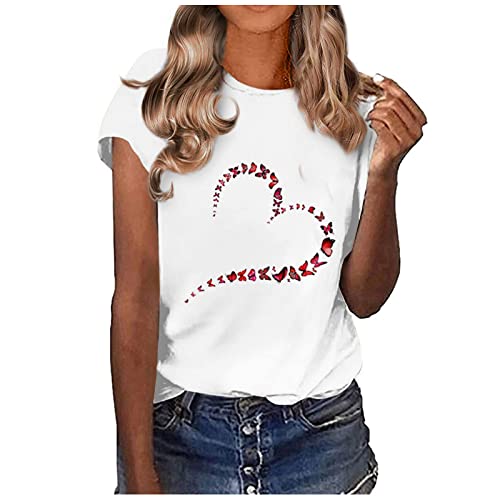 Tshirt Damen, Tshirt Damen Weiss mit Aufdruck Lässige Rundhals Tshirt Damen Elegant Kurzarm Tshirt Damen Sommer Baumwolle Basic T Shirt Teenager-Mädchen Bunt Muster Tunika Top Blumen T-Shirt von Komiseup