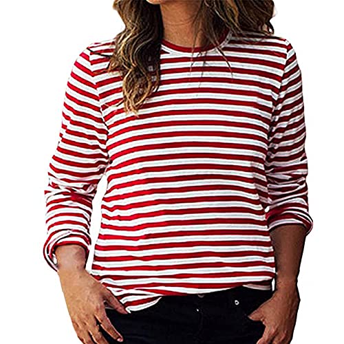 Tshirt Damen Basic Gestreiftes Langarmshirt Damen Basic Rundhals Oberteile Langarm Casual T-Shirt Shirt Gestreiftes Langarm Shirt Long Sleeve Leicht Tops Mode Kleidung Langarmshirts Frauen Pullover von Komiseup