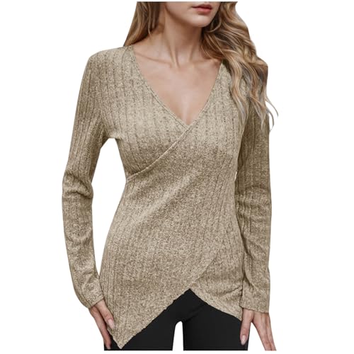 Tshirt Damen Black Strickpullover Friday Rippstrick Pullover V-Ausschnitt Unterhemd Slim Fit Tunika Top Sommer Oberteile Elegant Winter Sweater Rundhals Sweatshirt Leichte Baumwolle Langarmshirt von Komiseup