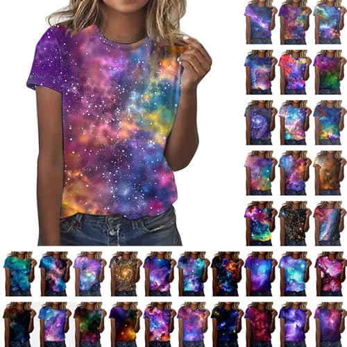 Tshirt Damen Silvester Outfit Glitzer Pailletten Oberteil Elegant Festliche Blusenshirt Modern Casual Shirt 3D Galaxie Druck Oberteile Winter Sportshirts Große Größen Langarm Tunika Karnevals Shirts von Komiseup