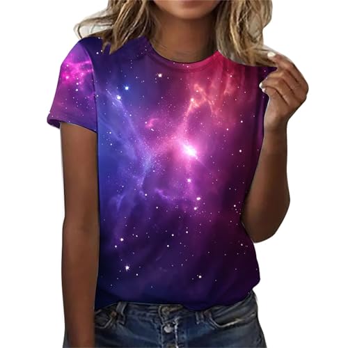 Tshirt Damen Silvester Outfit Glitzer Pailletten Oberteil Elegant Festliche Blusenshirt Modern Casual Shirt 3D Galaxie Druck Oberteile Winter Sportshirts Große Größen Langarm Tunika Karnevals Shirts von Komiseup