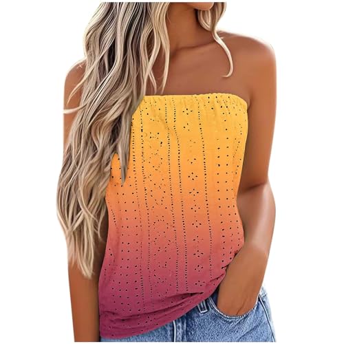 Tshirt Damen Sommer Bandeau Top Trägerloses Schulterfreies Oberteile Y2k Aesthetic Clothes Crop Tops Rückenfreie Outfit Streetwear Elegant Einfarbig Röhrentop Blumendruck Longshirt für Strand Urlaub von Komiseup