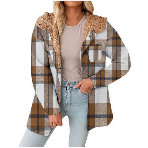 Tweed Jacket Damen Karo Strickjacke Langarm Lang Tweed Jacke Jacke Damen Herbst Winter Tweed Mantel Locker Casual Wintermantel Langarm Jacke Karierte Übergangsjacke Damen Blazer Elegant Outwear von Komiseup