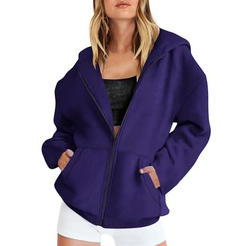 Übergangsjacke Damen Einfarbig Hoodie Oversized Sweatjacke mit Reißverschluss Casual Locker Pullover mit Kapuze Fleece Kapuzenjacke Baumwoll Zipper Sweatshirtjacke Lang Sweatshirt Kapuzenpullover Übergangsjacke Damen Einfarbig Hoodie Oversized Sweatjacke mit Reißverschluss Casual Locker Pullover mit Kapuze Fleece Kapuzenjacke Baumwoll Zipper Sweatshirtjacke Lang Sweatshirt Kapuzenpullover von Komiseup