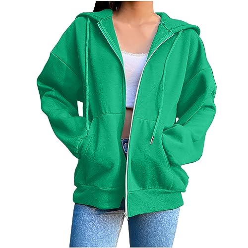 Übergangsjacke Damen Einfarbig Kapuzenpullover Oversized Sweatjacke mit Reißverschluss Casual Sweatshirt Locker Pullover mit Kapuze Fleece Kapuzenjacke Baumwoll Zipper Hoodie Lang Sweatshirtjacke von Komiseup