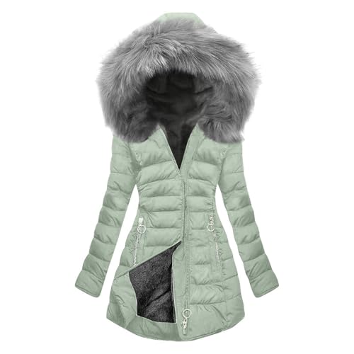 Übergangsjacke Damen Warm Winterjacke mit Kapuze Teddyfell Gefütterte Fleecejacke Winter Jacke Mantel Winddichte Wintermantel mit Fellkapuze Lang Reißverschluss Winterparka Daunenjacke Baumwolljacke von Komiseup